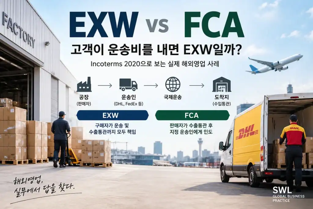 EXW와 FCA 차이 및 수출통관 책임 비교