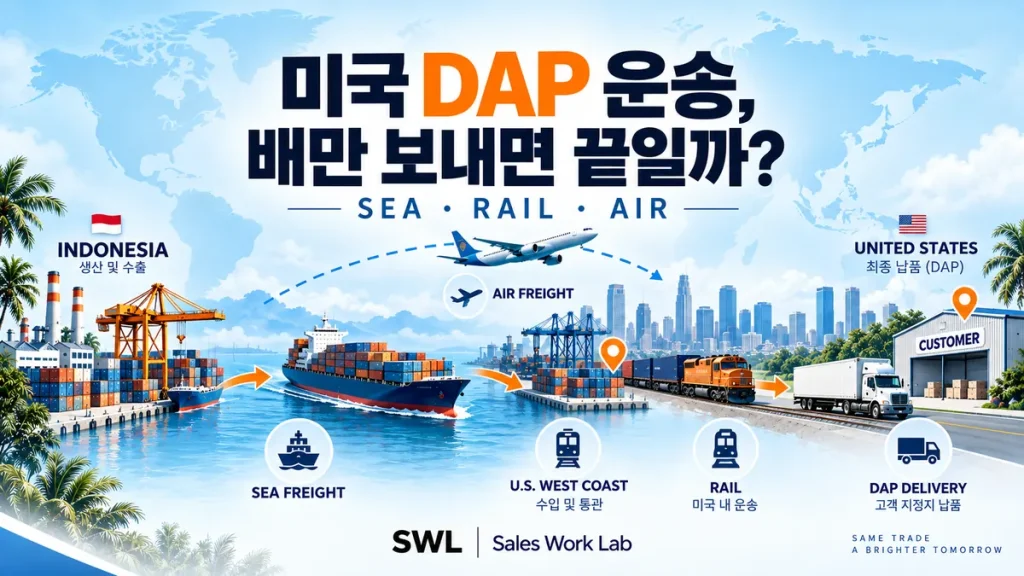 미국 DAP 운송에서 해상 철도 항공을 조합해 미국 내륙으로 배송하는 물류 경로