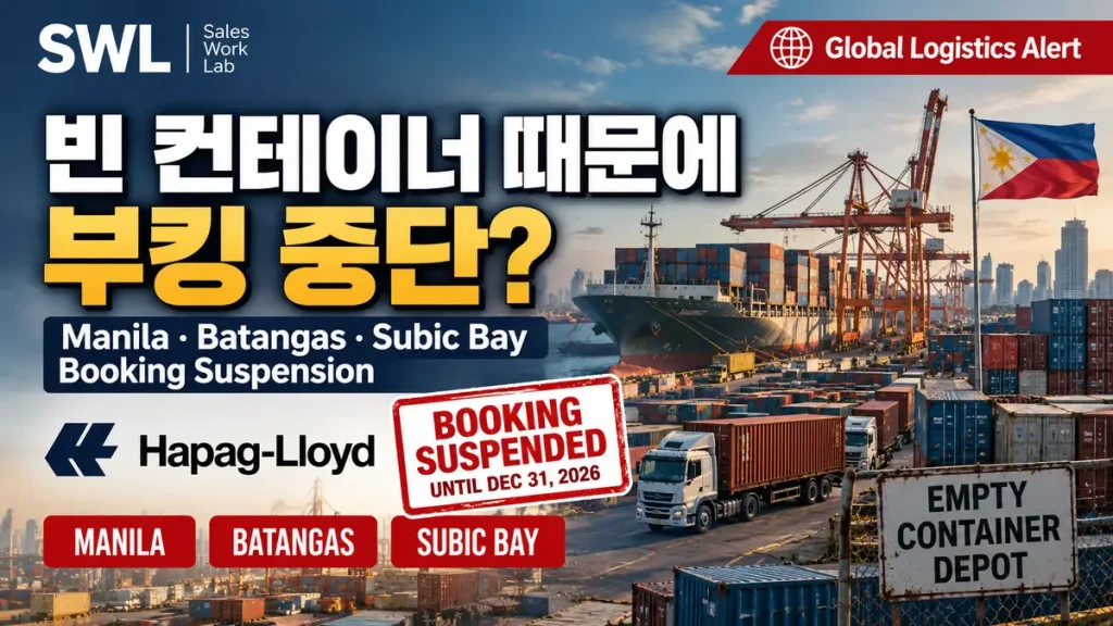 필리핀 Manila Batangas Subic Bay 항만 혼잡과 빈 컨테이너 반납 지연으로 인한 신규 부킹 중단