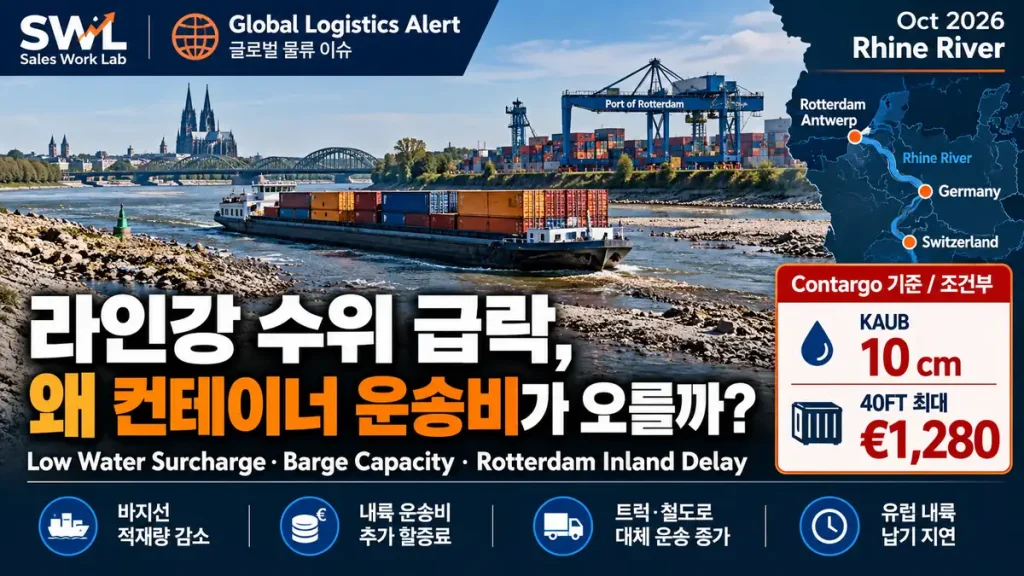 라인강 저수위로 인한 바지선 적재량 감소와 유럽 내륙 컨테이너 운송비 상승
